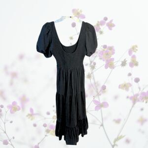 100% Linen Black Minimalist Balloon Sleeve Maxi Dress Saltwater Lux, Sz. M